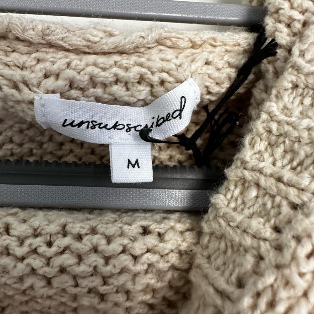 Unsubscribed Tan Oversized Knit Hoodie Sweater | Cozy Neutral | Women’s Medium - Picture 6 of 12